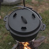 Ensemble de cuisson GSD en fonte pour extérieur avec couvercle et support, idéal pour le camping, le barbecue et la cuisson au feu, 2-en-1 avec trépied