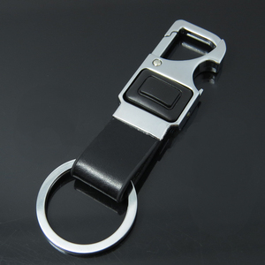 Multifunctional Keychain Bottle Opener Customer logo Include Genuine Leather Flashlight Bottle Opener Keyring