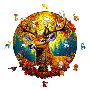 Hamaileon Cerf Érable Rouge DIY Puzzles en Bois <span class=keywords><strong>Jeu</strong></span> Familial Amusant avec Forme Animale Irrégulière Unique - Product Image 1