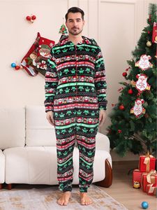 جديد المرأة رجل الفانيلا عيد الميلاد بذلة نمط سانتا المطبوعة مقنعين سحاب Onesie منامة عيد الميلاد الأسرة مطابقة الازياء - Product Image 4