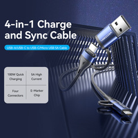 Cable Vention 4 en 1 USB 2.0 A a C y Micro-B, cable de carga USB C de 5A, tipo aleación de aluminio