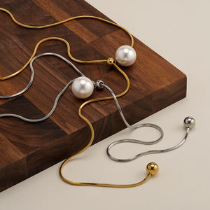 أزياء 18 قيراط مطلية بالذهب الفولاذ المقاوم للصدأ والمجوهرات Y الوهق قابل للتعديل لؤلؤ ثعبان سلاسل قلادة للنساء حزب قلادة P253592 - Product Image 6