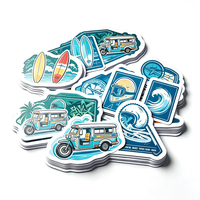 Autocollants de voyage Haoxuan Island en PVC blanc, motifs Jeepney, vagues, cocotiers, planches de surf, graphiques brillants, imperméables et résistants aux intempéries