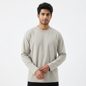 T-shirt basique à manches longues 100 % coton pour homme 310, 230 GSM, coupe décontractée, impression numérique, 15 couleurs unies disponibles, tissé ODM - Product Image 1