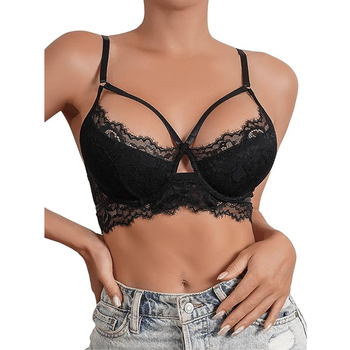 Factory Price Women Sexy Black Color Lace Cut Out Underwire Bra Everyday Bralette