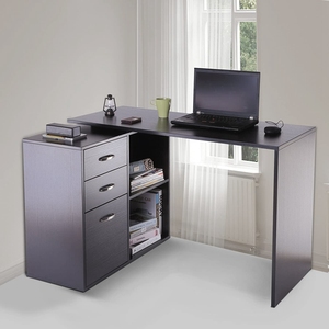 Table d'<span class=keywords><strong>ordinateur</strong></span> portable noir, <span class=keywords><strong>meuble</strong></span> de bureau, en forme de L, pour maison, bureau, étagère, classeur - Product Image 2