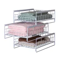 Organisateur d'armoire coulissant sous évier, étagère de rangement avec tiroir à fil coulissant à 2 niveaux, étagère de rangement pour vêtements