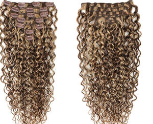 Fermino a onda d'acqua in extension per capelli veri capelli umani 7 pz/set castagna e <span class=keywords><strong>biondo</strong></span> bronzato Highlights Clip ricci su extension per capelli - Product Image 4