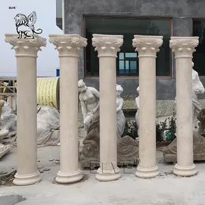 BLVE hand geschnitzte große Luxus villa dekorative beige Marmorsäule Stein runde Säule Design für Hotel