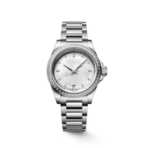 Montre mécanique automatique classique avec lunette sertie de diamants et bracelet en acier inoxydable pour femmes Longinesing - Product Image 1