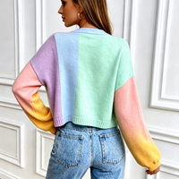 Cardigan en tricot color block pour femme, col en V, manches longues, boutonné, pull décontracté multicolore patchwork