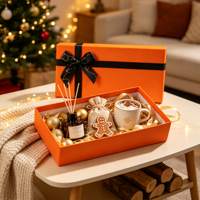 Coffret Cadeau de Noël Orange avec Boules Dorées, Diffuseur, Pochette en Toile de Jute, Mug au Gingembre et au Cacao, Couverture – Ensemble Cadeau en Gros