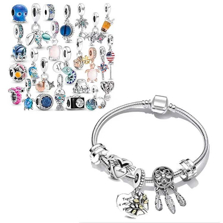 Fabricantes de joias com logotipo personalizado, conjuntos de joias de alta qualidade em prata esterlina 925, pingentes de designer de luxo para pulseiras