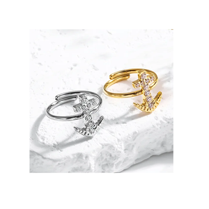 แหวนแฟชั่นรูปทรงมงกุฎเครื่องบิน ชุบทองคุณภาพพรีเมียม ทำจากสแตนเลส 304 สำหรับผู้หญิง สามารถสลักชื่อได้ - Product Image 1