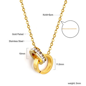 สร้อยคอไทเทเนียมสไตล์ยุโรปอเมริกัน จี้วงกลมคู่รูปทรงเรขาคณิต สำหรับผู้หญิง ของขวัญสำหรับใส่กับเสื้อสเวตเตอร์ - Product Image 4