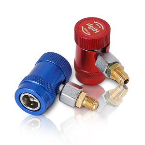 Adaptador de Aire Acondicionado para Automóvil R1234YF, Conector de Latón M12x1.5 de Alta y Baja Presión, Conectores Metálicos Azules y Rojos para Automóvil - Product Image 1