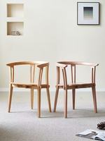 Chaise ronde en rotin et bois de frêne blanc style Wabi-Sabi, design nordique, dossier incurvé, chaise simple en bois massif pour petit appartement