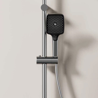 Ensemble de robinets de douche piano muraux à 4 voies en aluminium gris pistolet à écran LED Thermostatique Jet Soft Rain Slide Bar Salles de bains