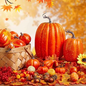 143 pièces de décorations artificielles d'automne en mousse creuse à sculpter, comprenant des citrouilles et des feuilles d'érable, pour la table de cuisine, l'intérieur et l'extérieur, pour le festival de la récolte - Product Image 1