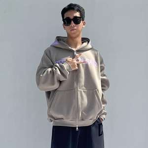 Y2K Hiphop sweat à capuche zippé pour hommes haut en coton tricoté de haute qualité avec motif de lettre de contraste de couleur croisée pour l'automne en gros - Product Image 2