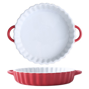 Assiettes à tarte ondulées de style nordique en gros, assiettes à pizza à double poignée résistantes aux hautes températures, rayées pour la maison - Product Image 2