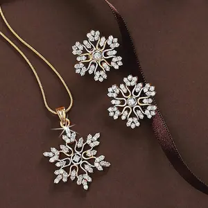 Ornement de noël pour femmes, ensemble de bijoux, pendentif, collier, boucles d'oreilles, style tempérament, à la mode, flocon de neige plein