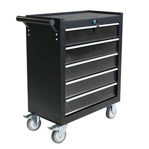 Armoire à outils roulante noire robuste avec 5 tiroirs et un ensemble de 125 outils à main, matériau OEM SPCC pour garage et atelier - Product Image 1
