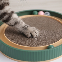 Grattoir pour chat en carton ondulé à rebord profond et rond, avec piste à bille intégrée, planche à gratter interactive, jouets pour chat