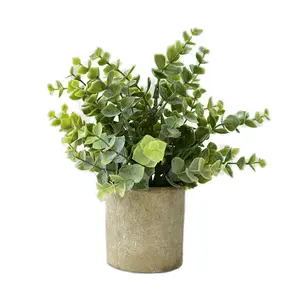 Mini flores artificiais de plástico em vaso, grama verde artificial para decoração da casa