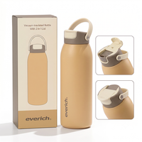 Bouteille d'eau isotherme Everich en acier inoxydable à double paroi avec logo personnalisé, couvercle 2-en-1 avec paille