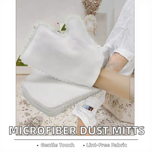 Gants et mitaines anti-poussière réutilisables en microfibre blanche douce, tissu artisanal double face pour essuyer la poussière et les plumes - Product Image 3