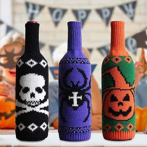 Manchon de bouteille de vin tricoté imprimé Halloween, pour champagne et vin rouge, vente en gros - Product Image 2