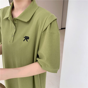 Meilleure vente robe brodée coréenne t-shirt long décontracté vêtements de plage d'été baggy col polo fendu tricot t-shirts robes pour <span class=keywords><strong>Wo</strong></span> - Product Image 5