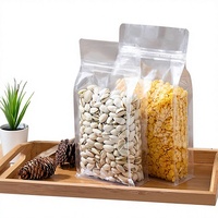 Sachet d'emballage alimentaire transparent biodégradable à fermeture éclair, à fond plat, à huit soudures latérales, refermable, pour noix et snacks, en plastique