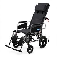 Fauteuil roulant manuel inclinable à dossier haut, portable, avec appuie-tête réglable et repose-pieds relevables pour usage domestique