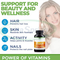 VitaSpring Marque Privée Vitamines Brutes Biotine Collagène Kératine B7 Complément Alimentaire pour la Croissance des Cheveux 10000mcg Comprimés de Biotine pour la Croissance des Cheveux