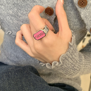 Anillo de Plata de Ley S925 con Esmalte Rosa y Letra, Anillo de Sello para Mujer, Anillo de Compromiso, Anillo de Uso Diario Ajustable - Product Image 6