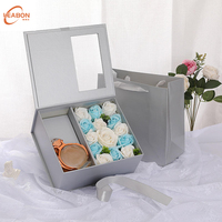 Boîte cadeau rigide en carton avec fenêtre transparente, logo personnalisé, doublure en éponge magnétique, pour fleurs, roses, cosmétiques, Saint-Valentin