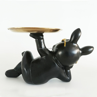 Statue de bouledogue français nordique, rangement de Table, décor de salon, lunettes, Figurines de chien avec plateau à bijoux en métal, ornement décoratif