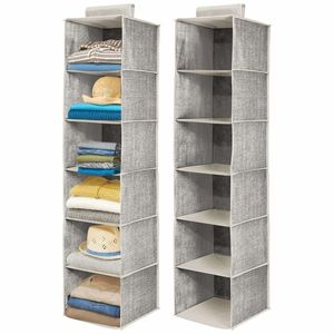 Organisateur de rangement suspendu pour penderie en tissu doux et long, 2 packs avec 6 étagères pour vêtements, leggings, lingerie, t-shirts - Product Image 3