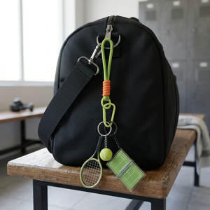 Tennis Theme <b>Keychain</b> With Racket Ball And Court Charm <b>Carabiner</b> Pendant Plastic Lightweight Fashion Accessory - Product Image 4