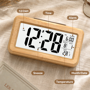 Smart LCD Backlight Temperature Snooze Silent Despertador Digital De Madera Smart Desk Table Bamboo <strong>Battery</strong> Wooden Alarm <strong>Clock</strong> - Product Image 4