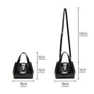 Nouvel Arrivage Sac Seau en Cuir Véritable Gaufré <span class=keywords><strong>Croco</strong></span> pour Femme, Sac Bandoulière à Fermeture Ouverte, Idéal au Quotidien - Product Image 4