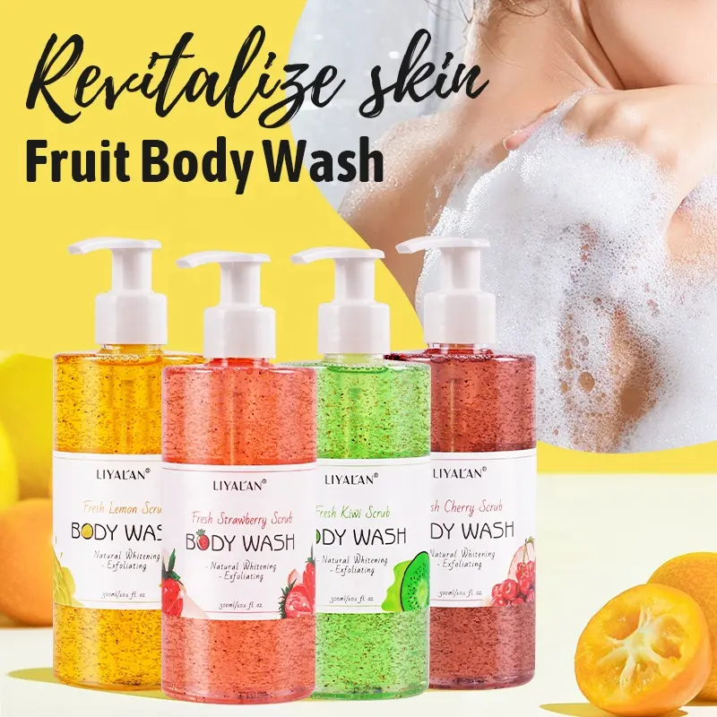 Gel douche exfoliant aux fruits marque distributeur pour le corps kiwi, cerise et citron