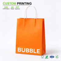Sac en papier orange imprimé sur mesure avec blocs blancs et poignée en corde blanche pour emballage de fête et de cadeaux, vente en gros