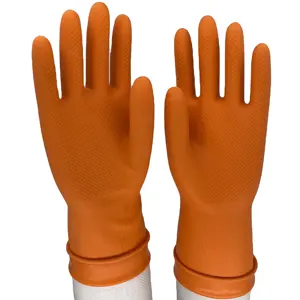 Hot Sale S M L XL 4 Sizes Dip Flocklined Waterproof Household Latex Finger Gloves