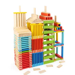 Groothandel 42 domino-300 Stuks Natuurlijke Houten Bouwstenen Domino Speelgoed Te Praktijk Creativiteit Montessori Speelgoed Voor Kids