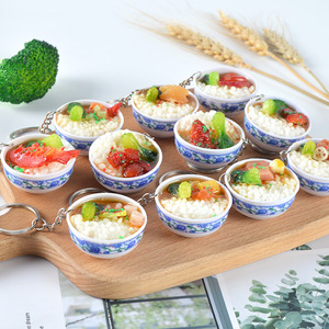 Llavero de comida realista en miniatura, tazón de porcelana azul y blanco, juguete de comida, tazón de arroz, modelo de comida, 4 cm - Product Image 1