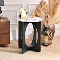 Table basse INNOVA Home Decorative Luxury Classic avec plateau en marbre blanc et pieds en bois noir, style européen moderne pour salon.