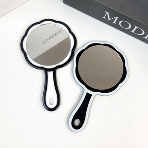 Acetate Camellia-Shaped Handheld <b>Mirror</b> - Black & <b>White</b> Contrast Rose Design Cosmetic <b>Mirror</b> for Women - Product Image 4